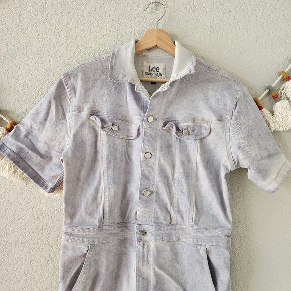 Lee Union Alls Acid Wash Purple Short Sleeve Romper Shortalls Basics Boho M - Picture 6 of 12